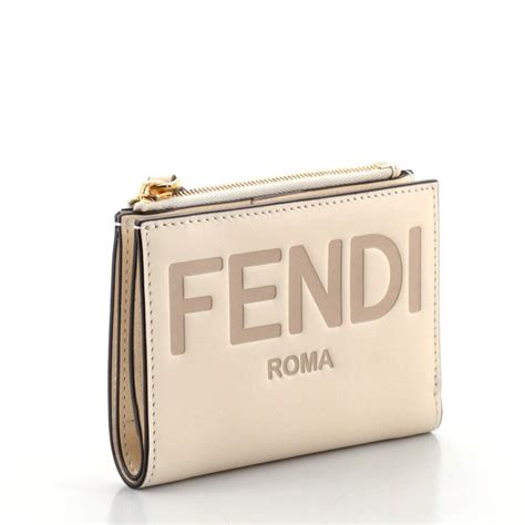 fendi bifold beige leather compact wallet|fendi wallet price.